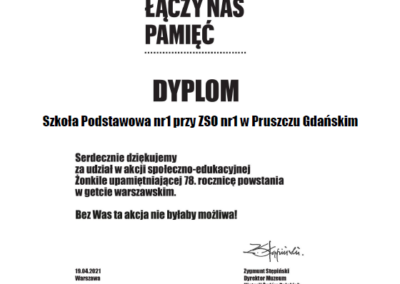 dyplom dla szkoły za udział w opisanej akcji